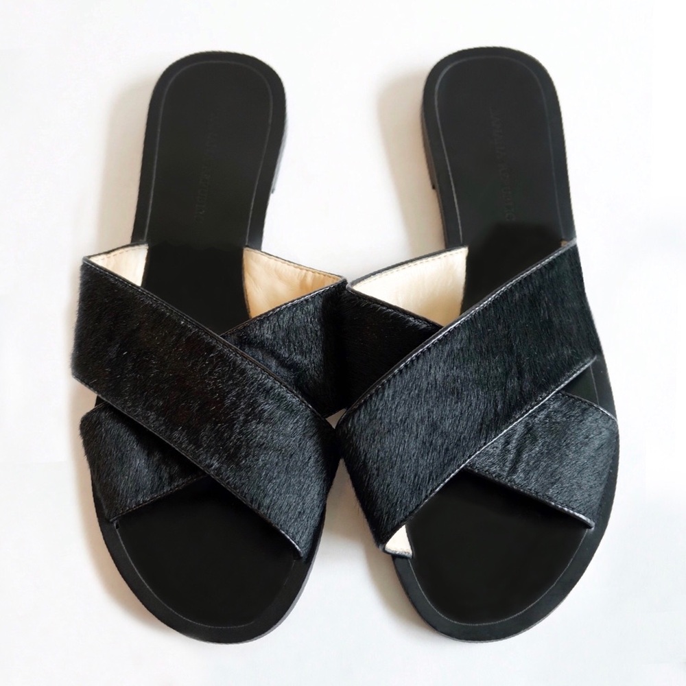 Banana Republic Leather Sandal Slides w Calf Hair